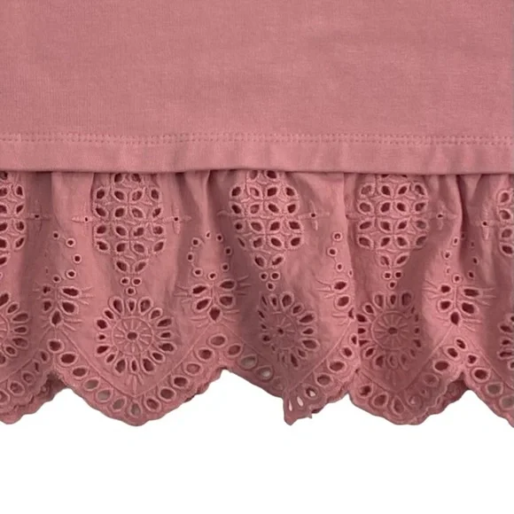 Talbots Women’s Dusty Rose Pink Long-Sleeve Top, Lace Eyelet Ruffle Trim, Size L - Picture 7 of 11